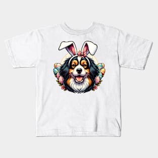 Tibetan Spaniel Celebrates Easter with Bunny Ears Kids T-Shirt